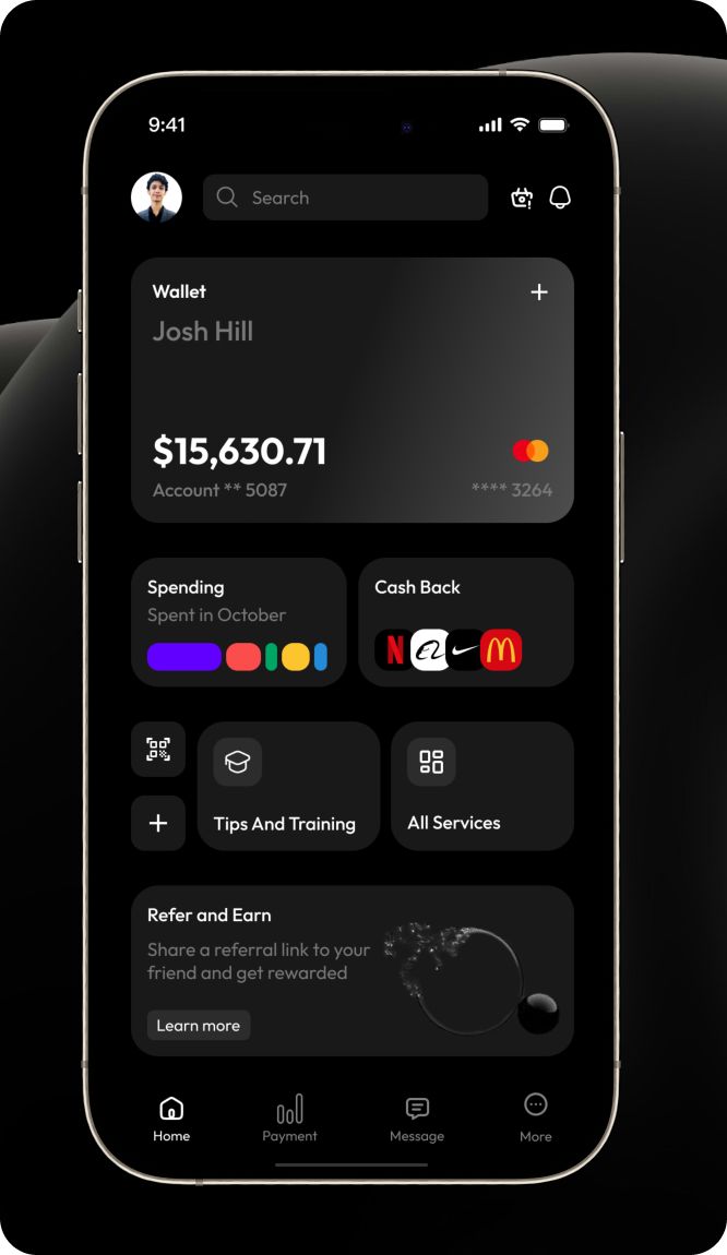Mobile banking app UI prototype